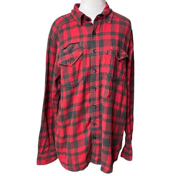 Kavu Red Black Buffalo Plaid Flannel Shirt Large Long Sleeve Button Down Top - Picture 7 of 7